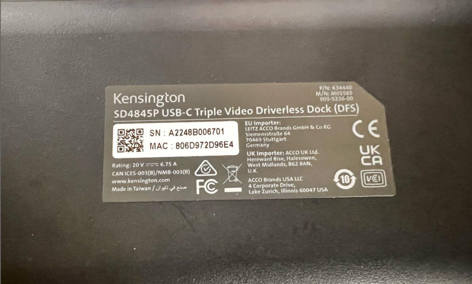 Kensington Docking Station: used