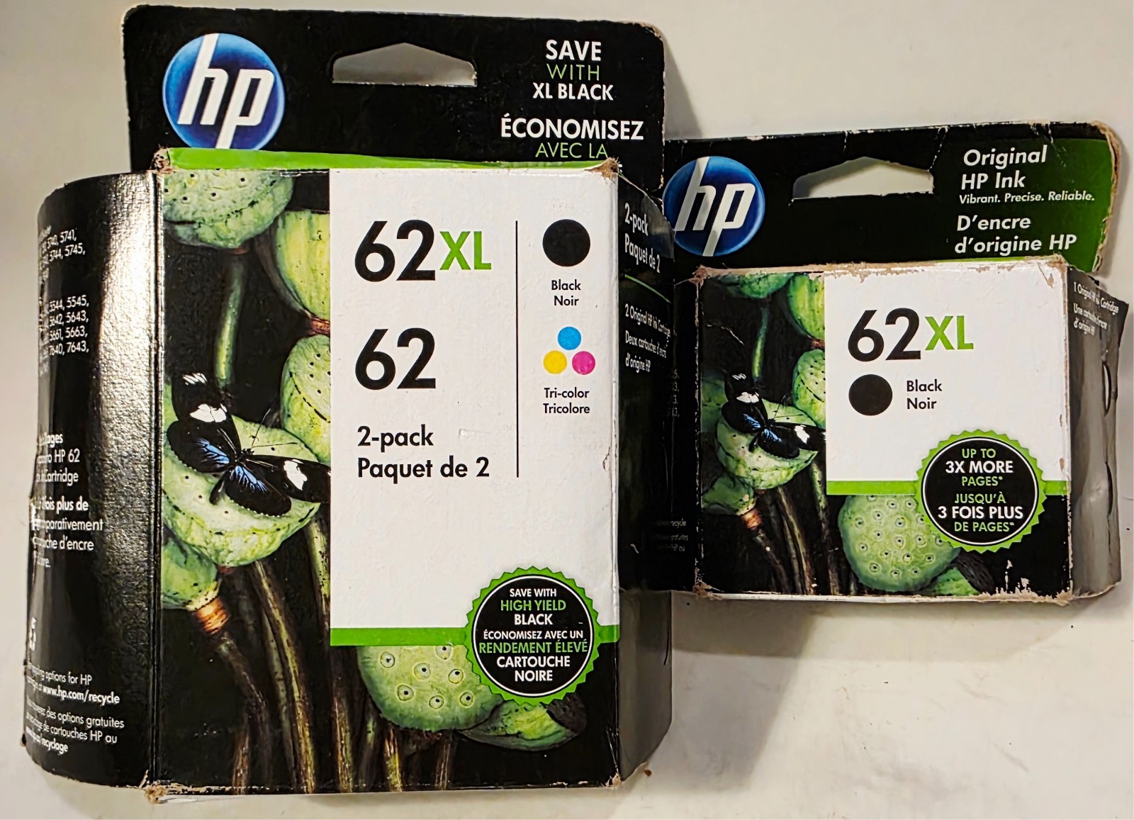 NEW GENUINE HP 62XL Black & 62 Color Ink Combo Pack Exp 08/2021