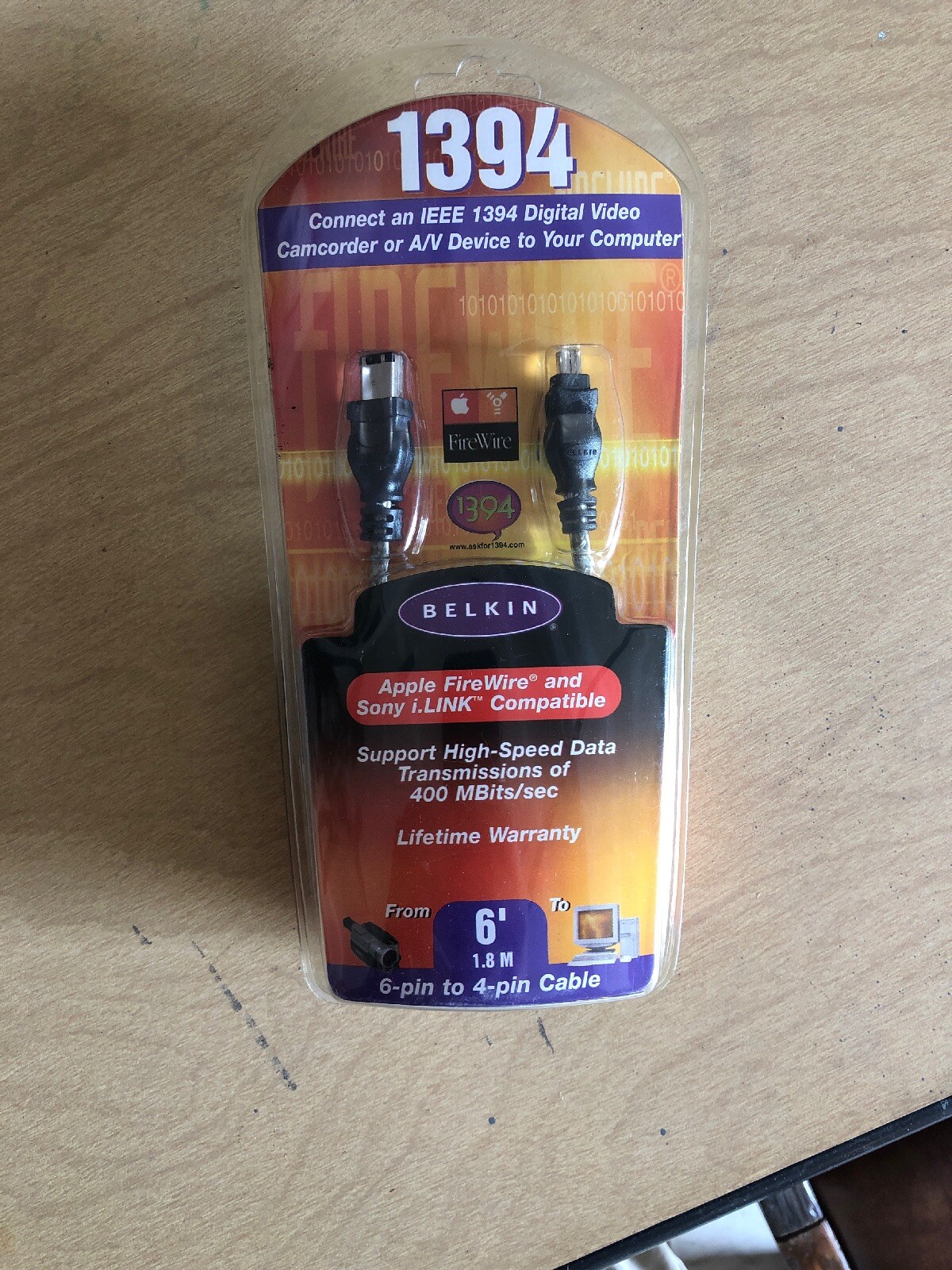 Belkin 1394 Digital Connect 6 Ft Long 6-Pin to 4-Pin Cable SEALED FAST SHIPPING