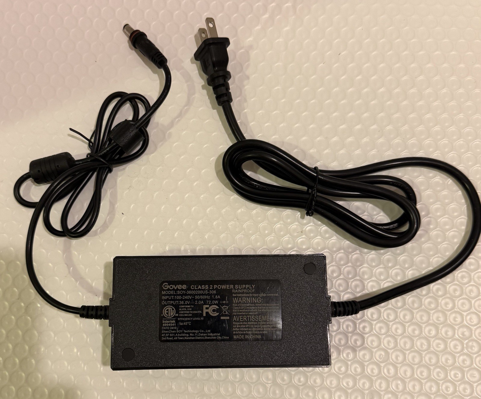 Govee SOY-3600200US-306 OEM 72W 36.0V 2.0A 72.0W Power Supply Adapter US Stock