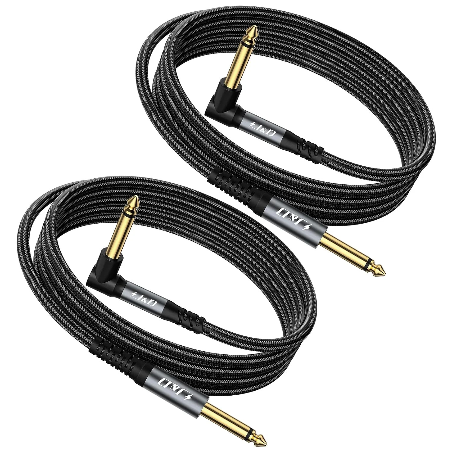 2 Pack 3FT Guitar Cable, Straight to Right Angle 1/4" TS Cord for Instruments