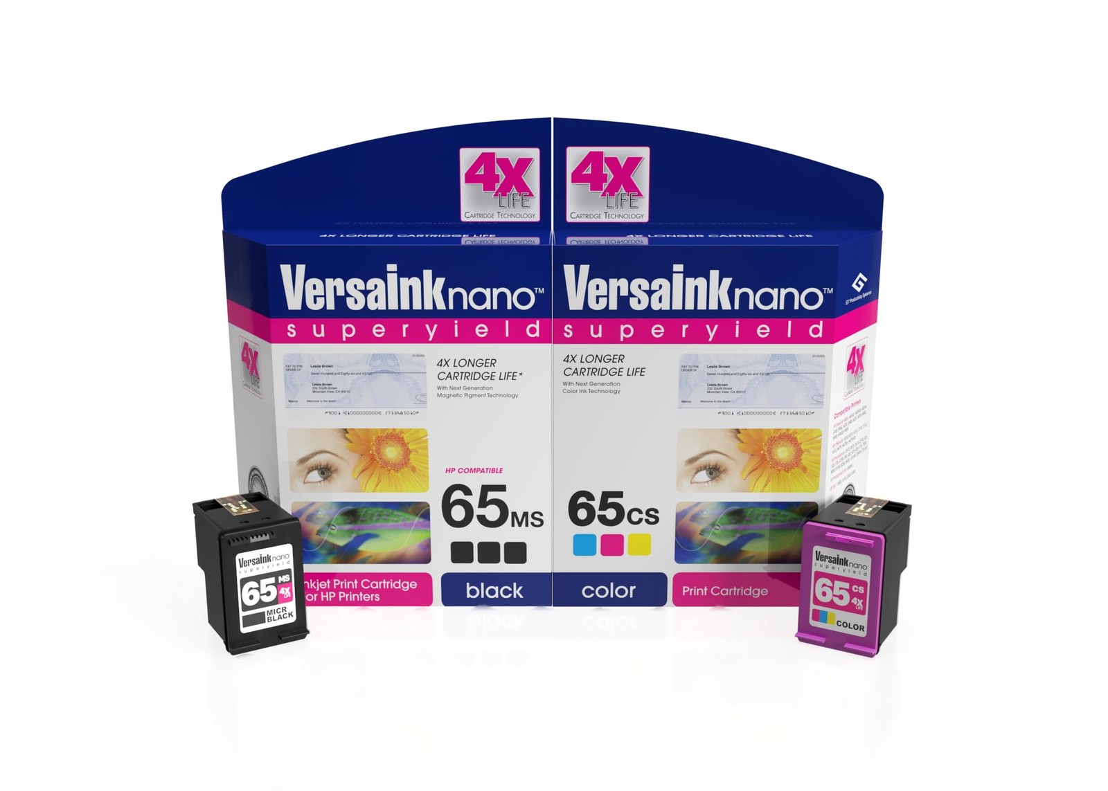 VersaInk-Nano 65 Black (MICR) & Tri-Color Cartridges for HP Deskjet 3700, 2600