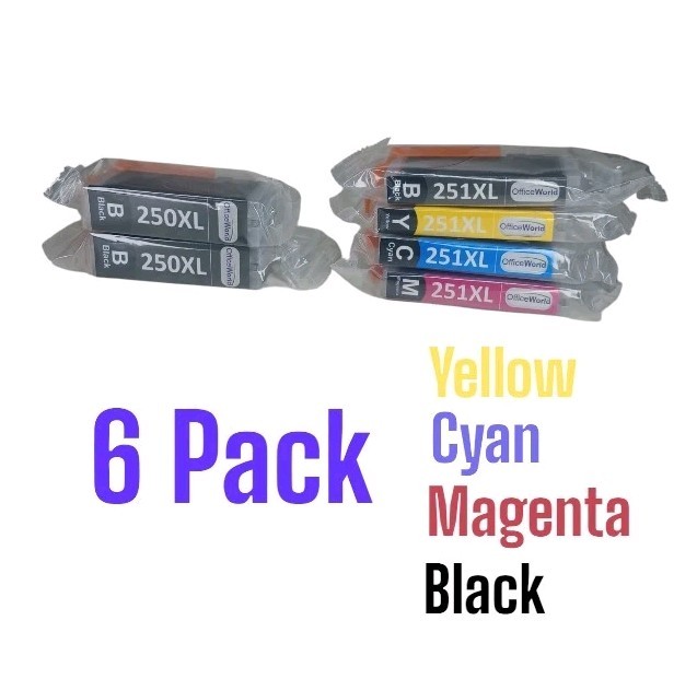 6 Pk Office World Compatible Ink Cartridge Replacement Canon PGI-250XL CLI-251XL