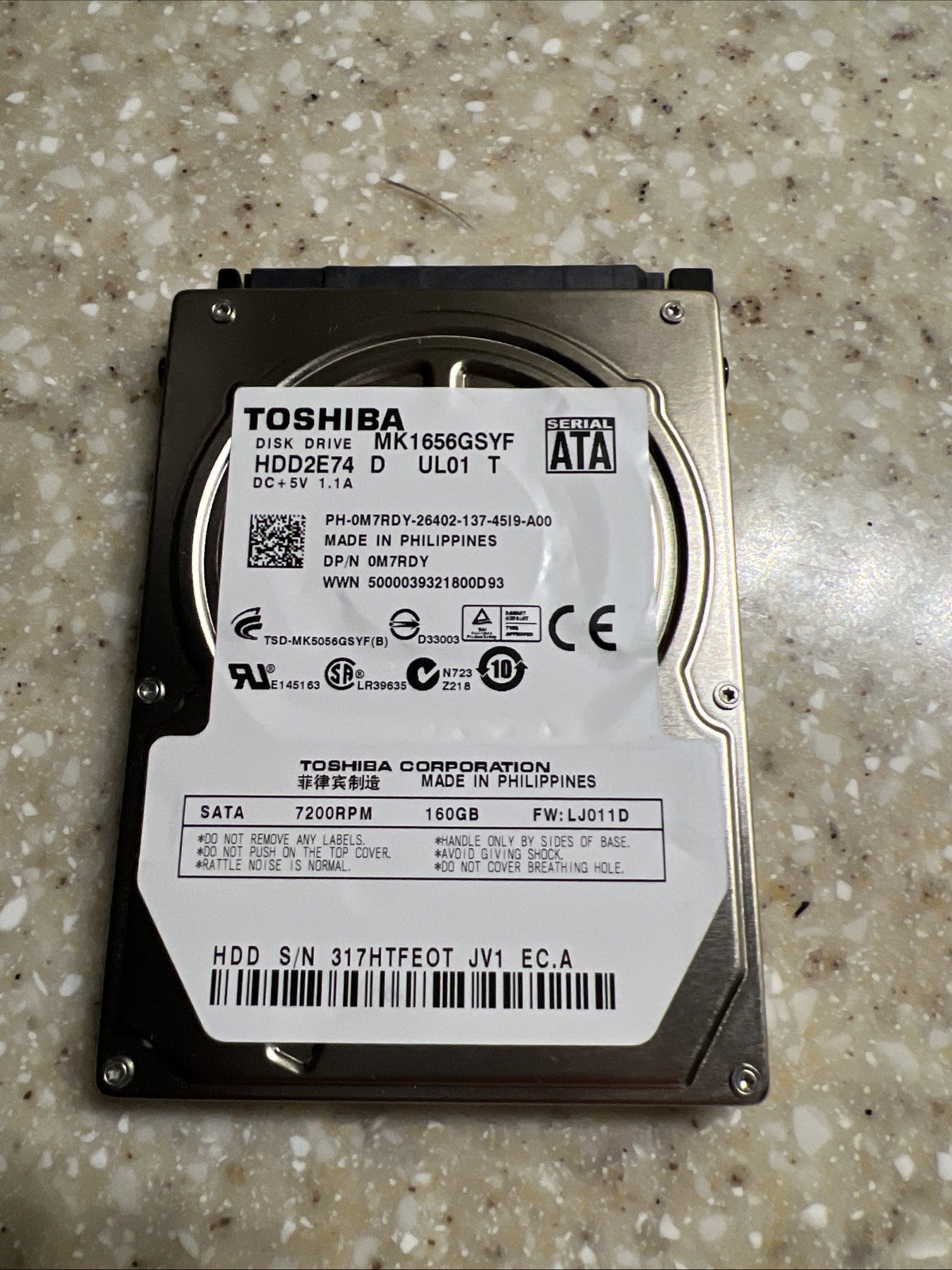 Toshiba MK1656GSYF HDD2E74 160GB 7200RPM SATA 16MB 2.5" Internal Hard Drive