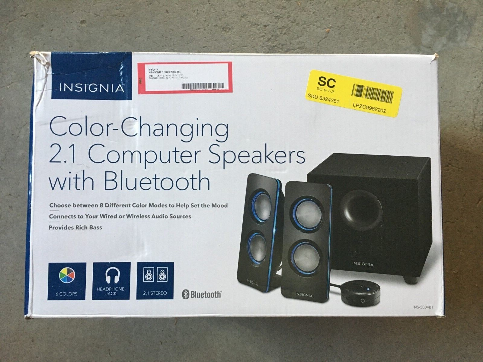 Insignia 2.1 Bluetooth RGB Lighted Speaker System Desktop Subwoofer Stereo Sound