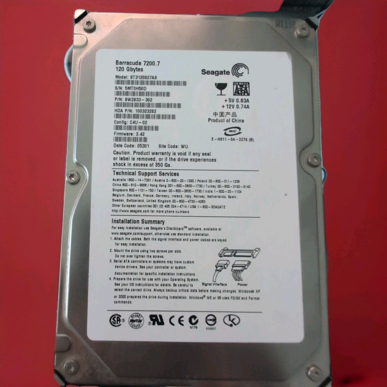 Hard Drive Seagate Barracuda 7200.7 ST3120827AS 120GB 3.5" TESTED WORKING 