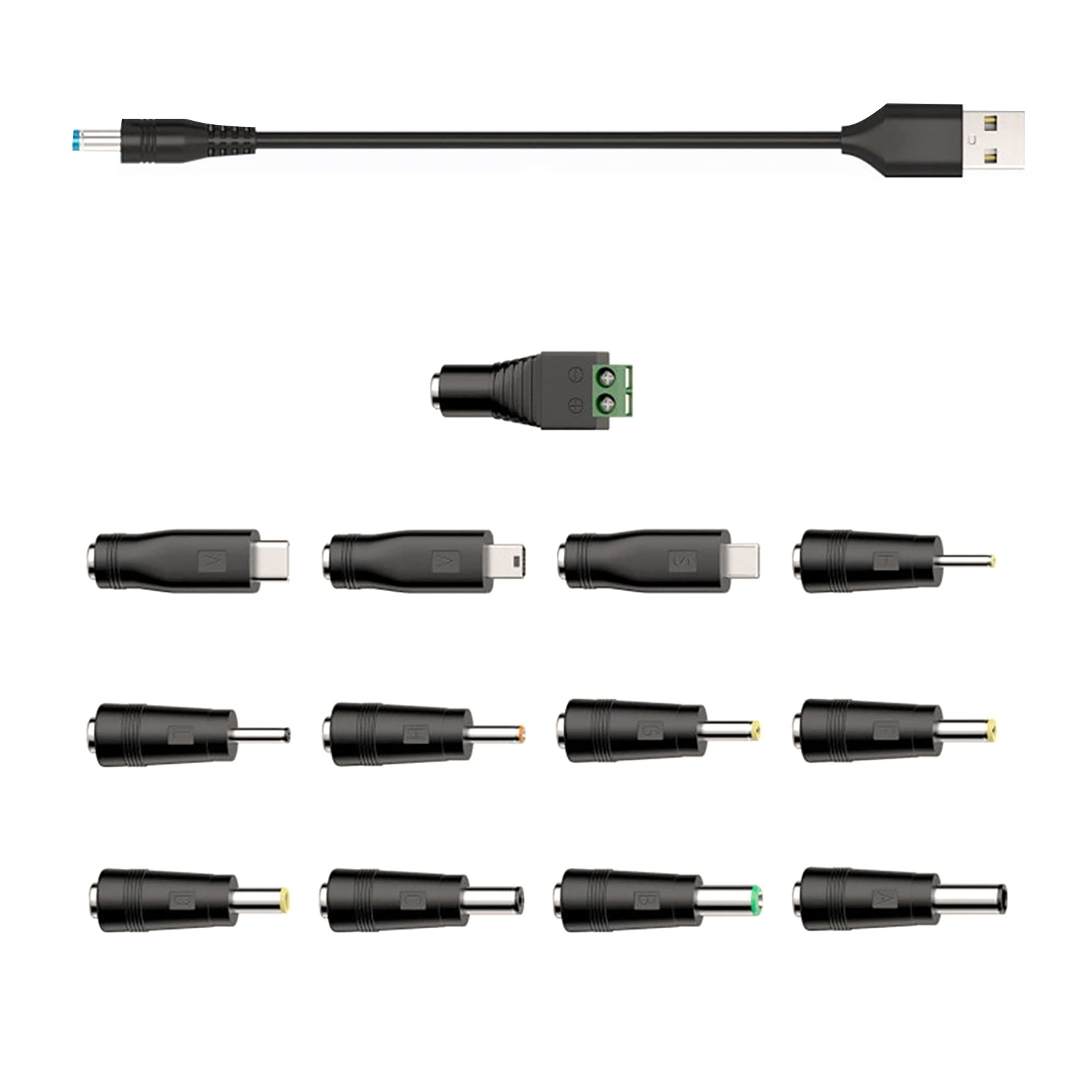 1.5M USB to DC 5V Power Cord, Universal DC 5.5x2.1mm Cable with 13 Connectors