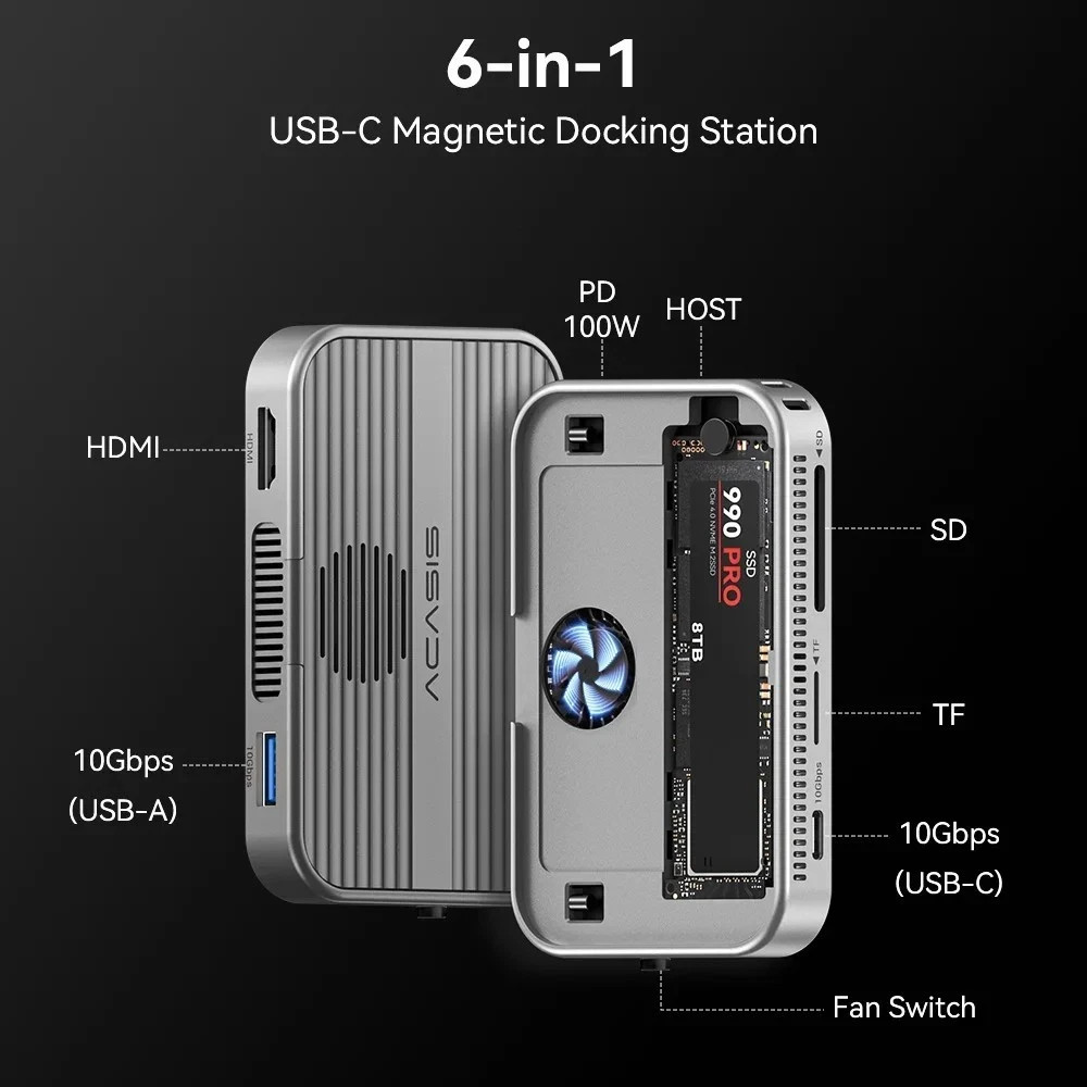 ACASIS 10Gbps M.2 NVME PCIe SSD Enclosure Docking Station with Cool Fan