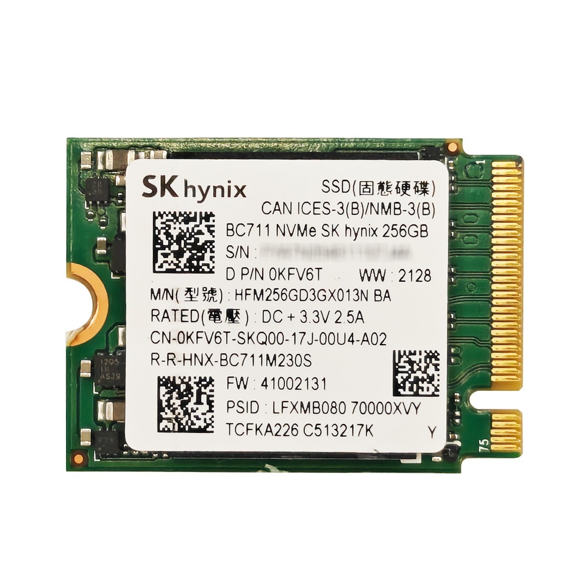 [ USED ] SK Hynix, BC711 (HFM256GD3GX013N), 256GB, M.2 NVMe SSD, 2230, F/S