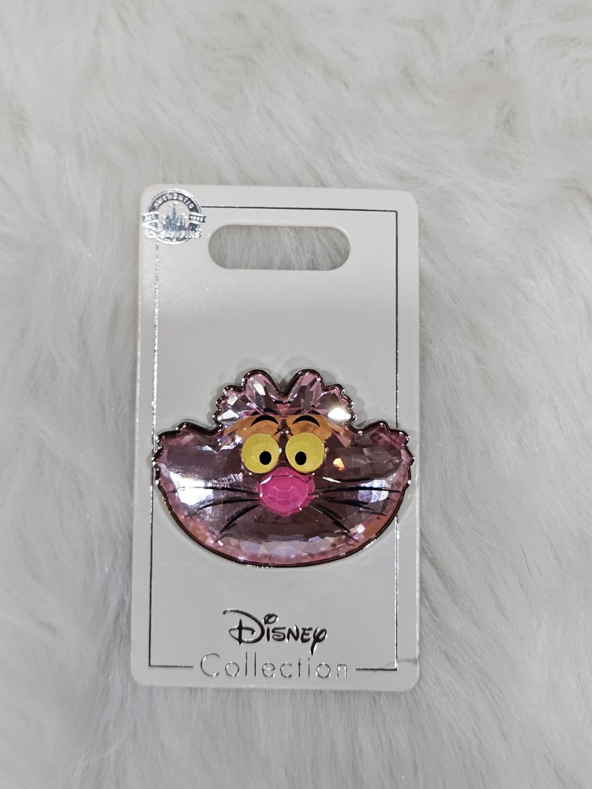 Disney Parks Cheshire Cat Face Alice in Wonderland Pink Acrylic Gem 3D Pin