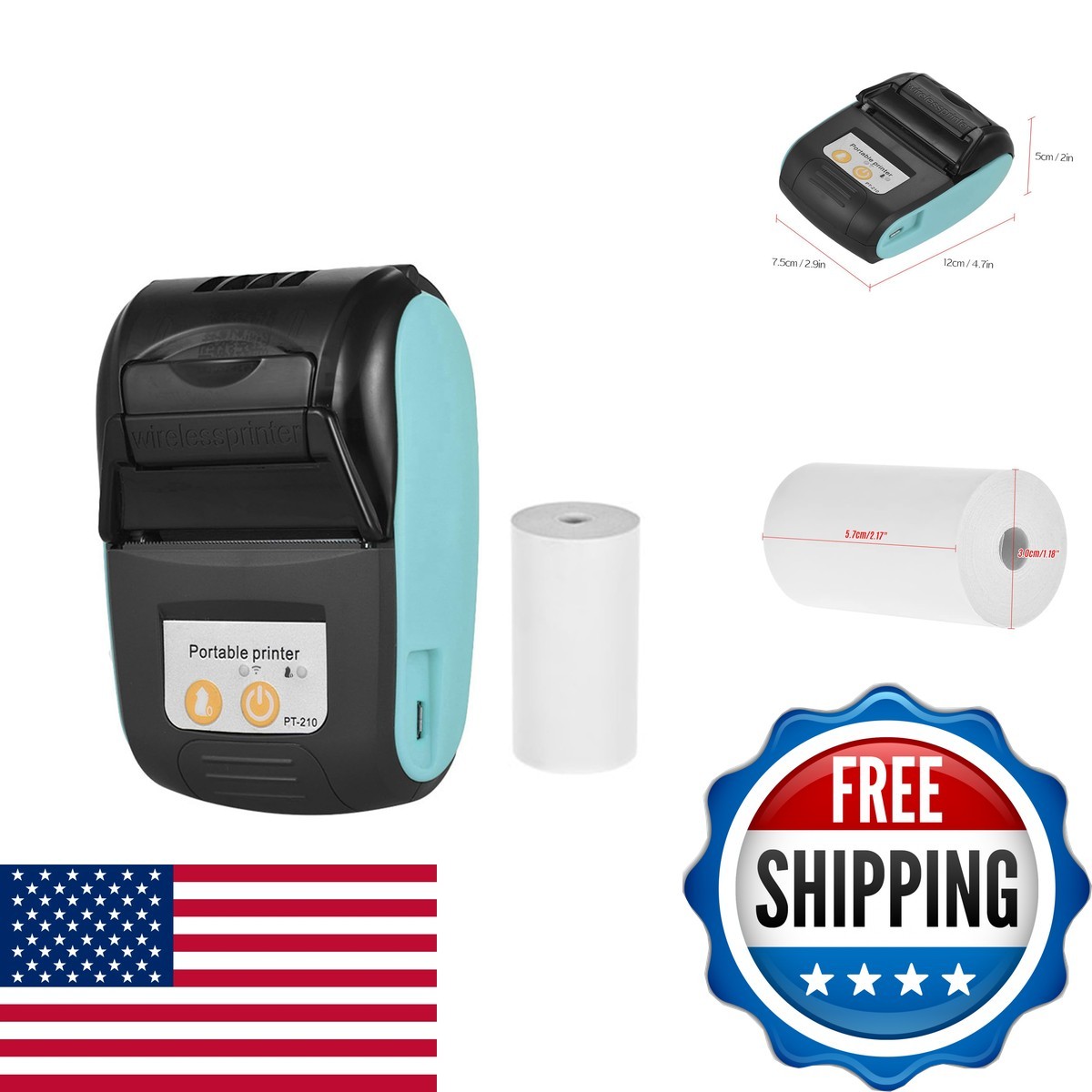 Sunydog PT-210 58mm Portable Thermal Printer 1 Paper Roll
