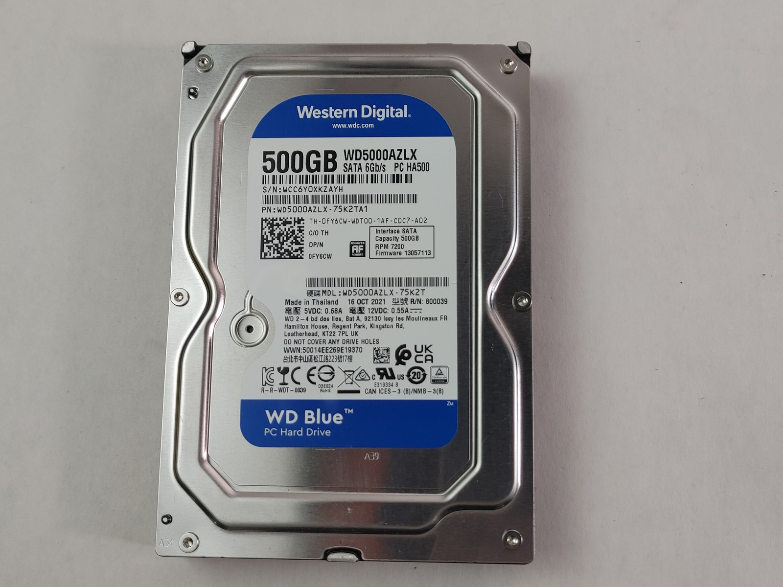 Lot of 10 Western Digital WD Blue WD5000AZLX 500 GB 3.5" SATA III Hard Drive