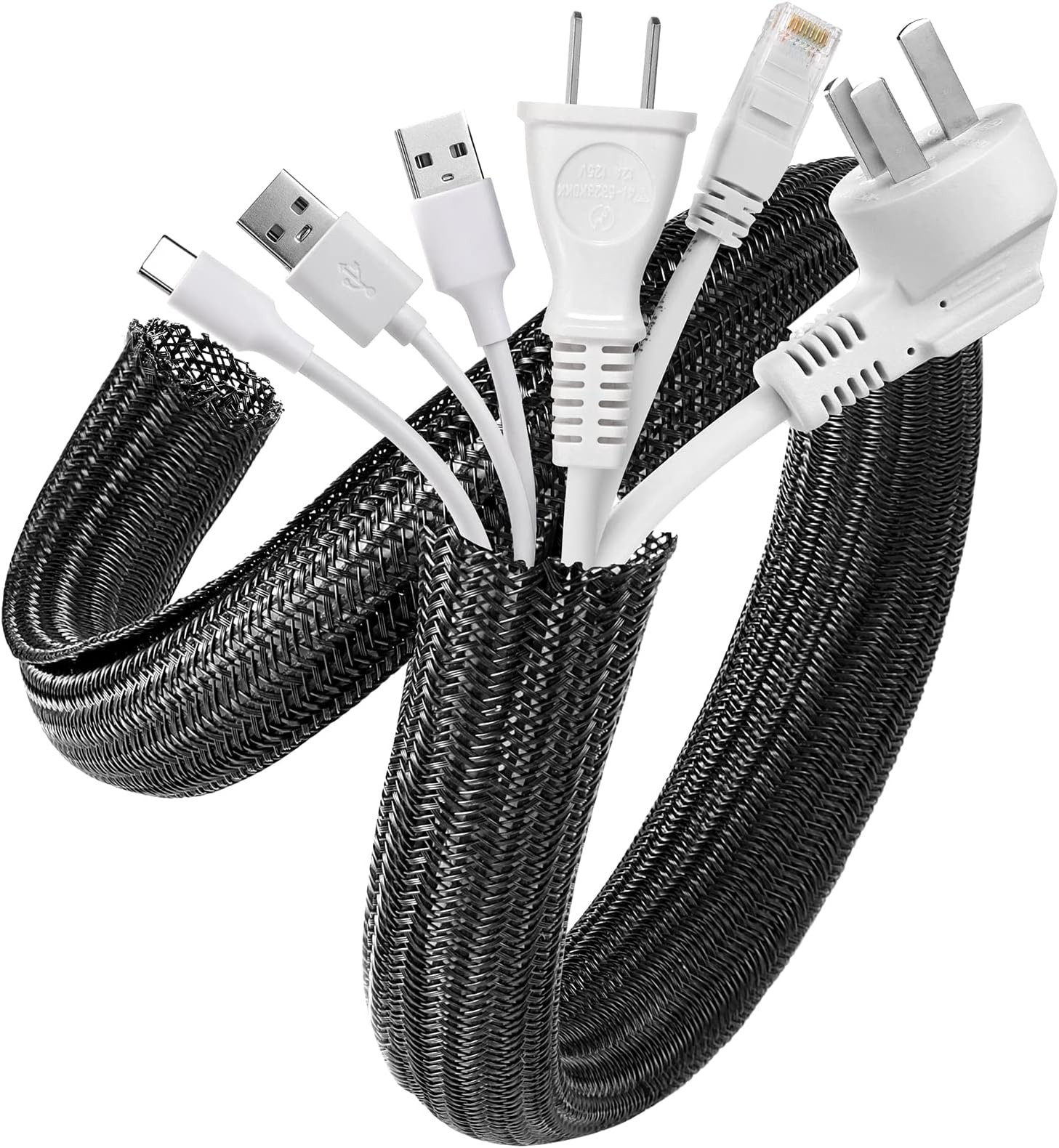 AGPTEK Cable Sleeve, 2 Pack 5ft - 1.2 Inch Cable Management, Desk Cord Cover ...
