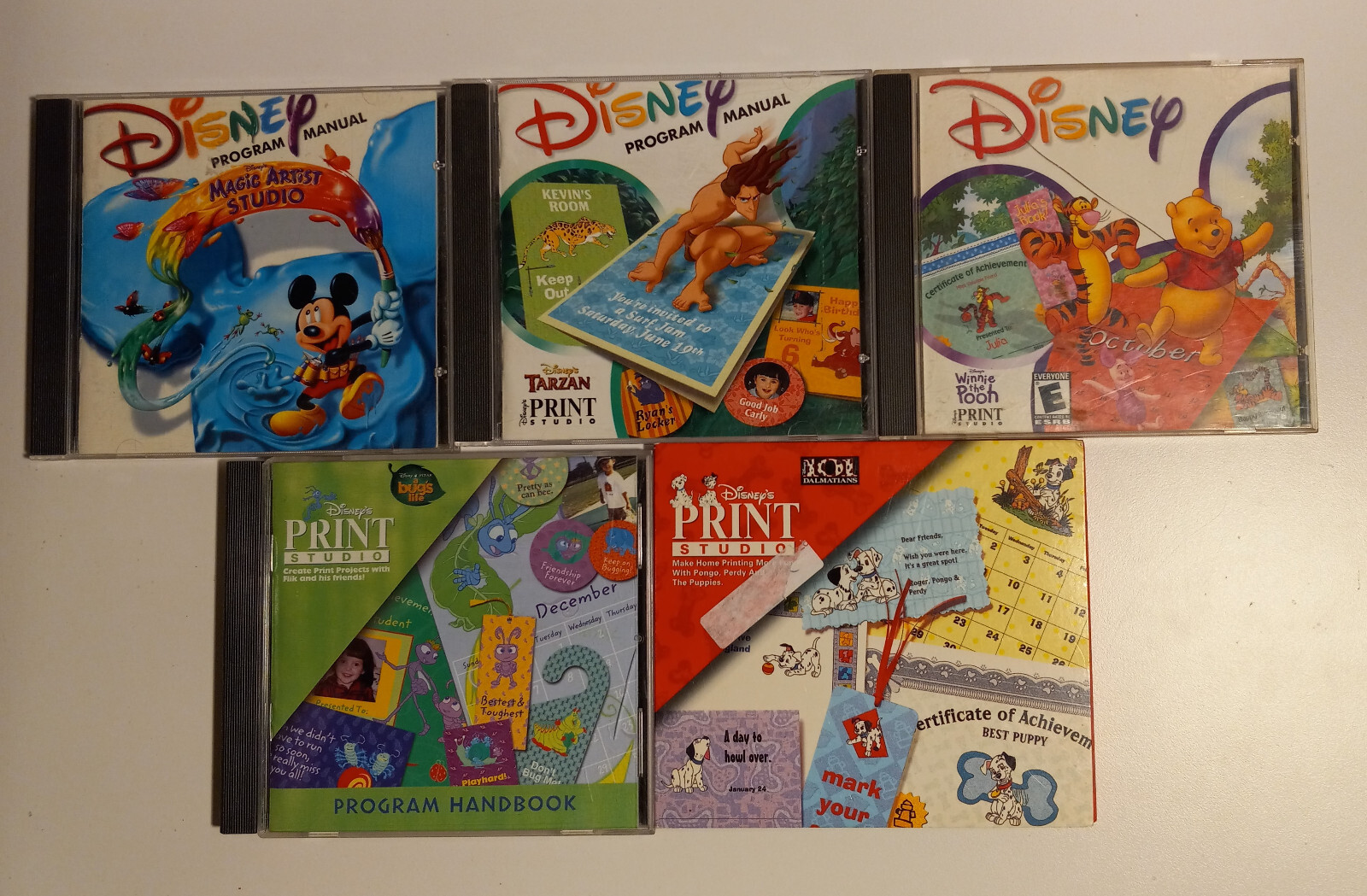 Vintage Disney Print Studio PC Discs (5): Tarzan-Pooh-Bug's Life-101 Dalmations