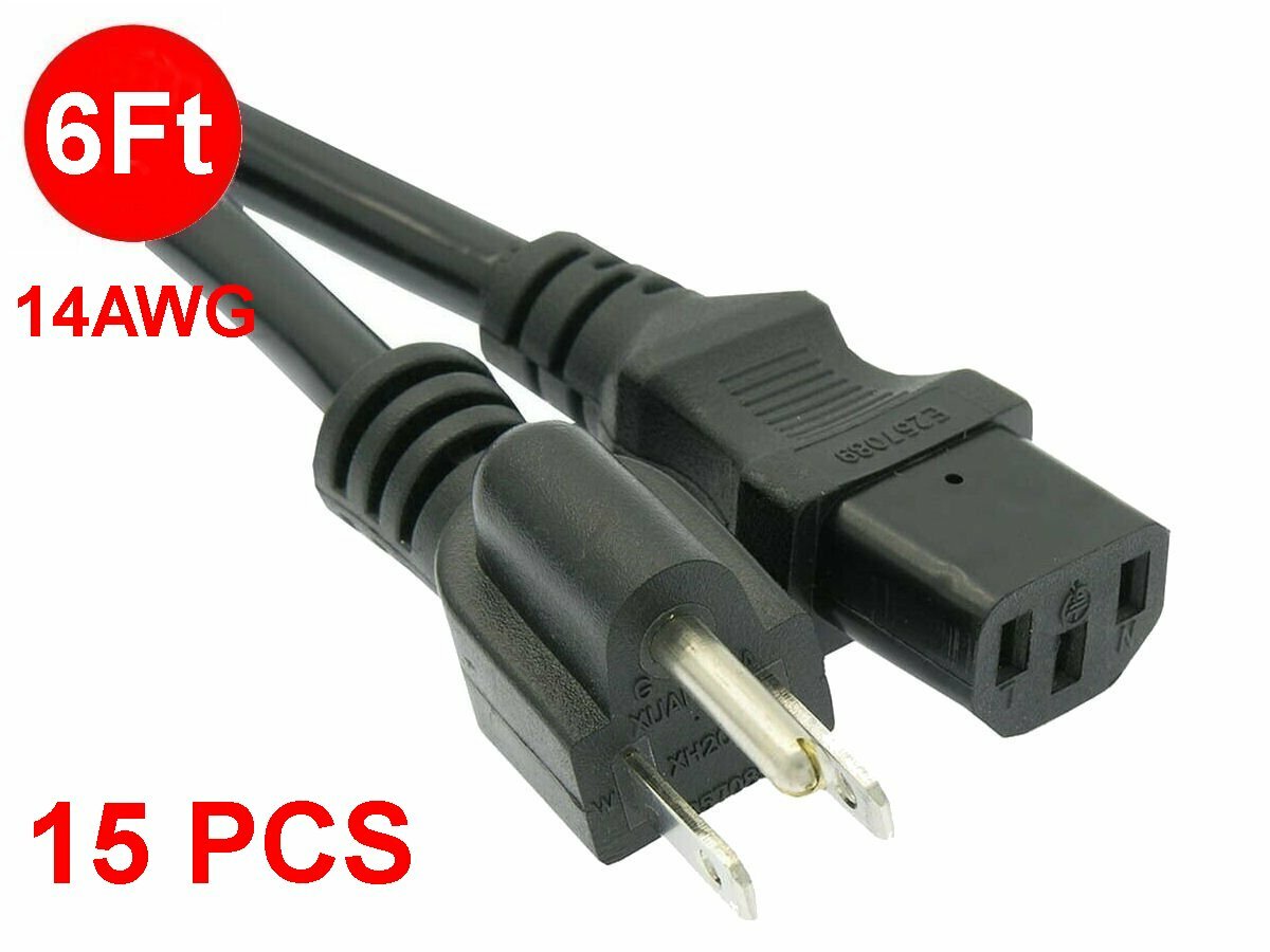 Lot 15 6Ft 14awg Gauge Heavy Duty 15A PC Power Cord Computer Cable 5-15P to C13