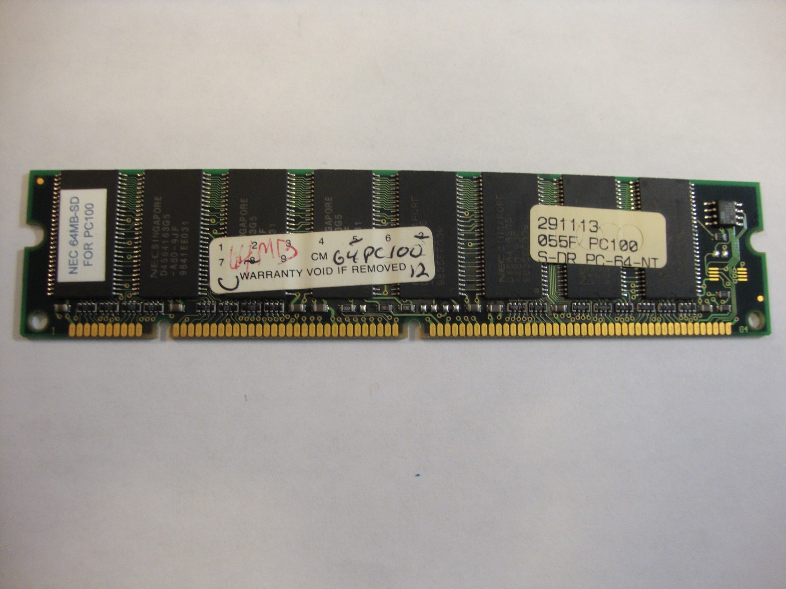 1 x 64MB NEC PC-100 NON-ECC MEMORY SDRAM - PN: 291113