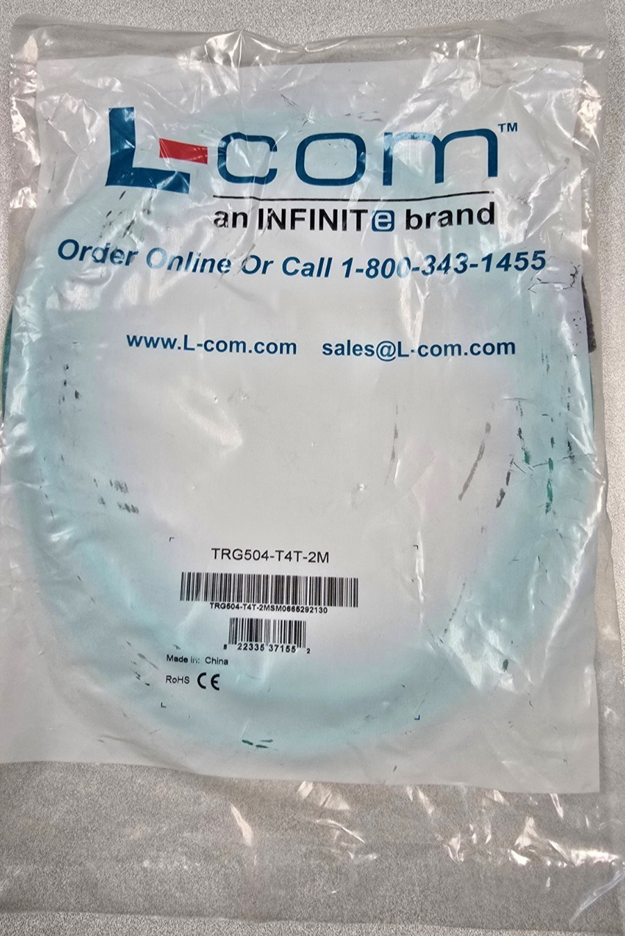 L-COM TRG504-T4T-2M - Ethernet Cable M12 D coded Male connectors