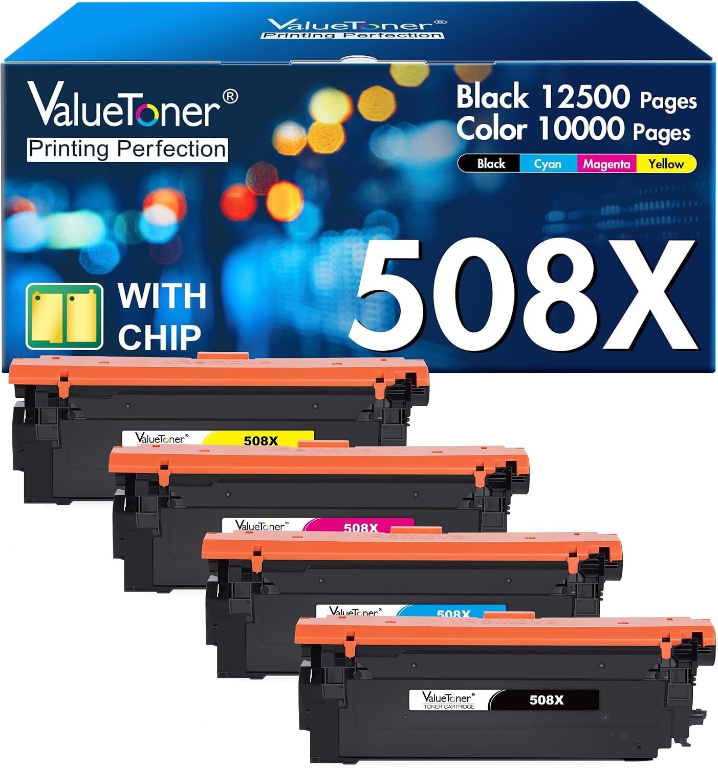 508X Toner 4-Pack for HP M552dn M553dn M577 CF360X-CF363X with Chips