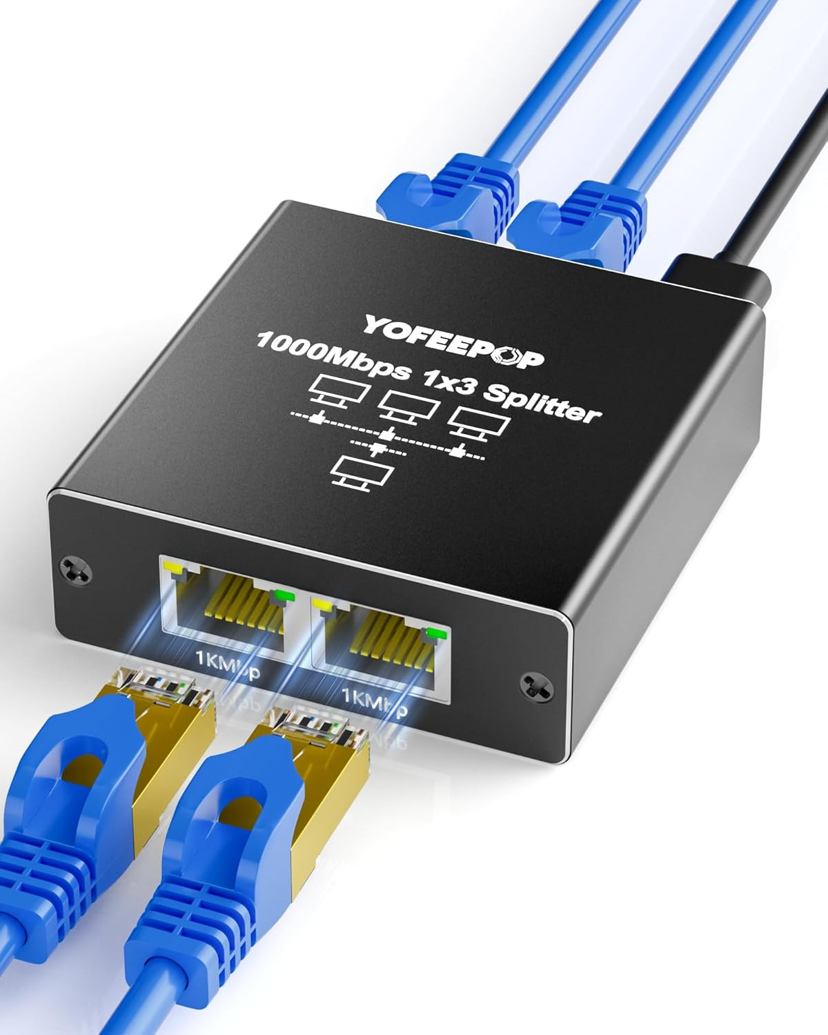 Ethernet Splitter 1 to 3, 1000Mbps Internet Cable Splitter 1 in 3 Out High