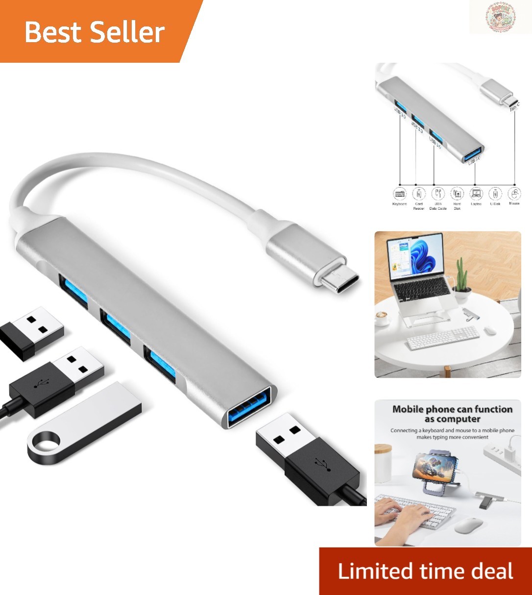 4-Port USB C Hub: Elegant Aluminum Adapter for Seamless Device Connectivity
