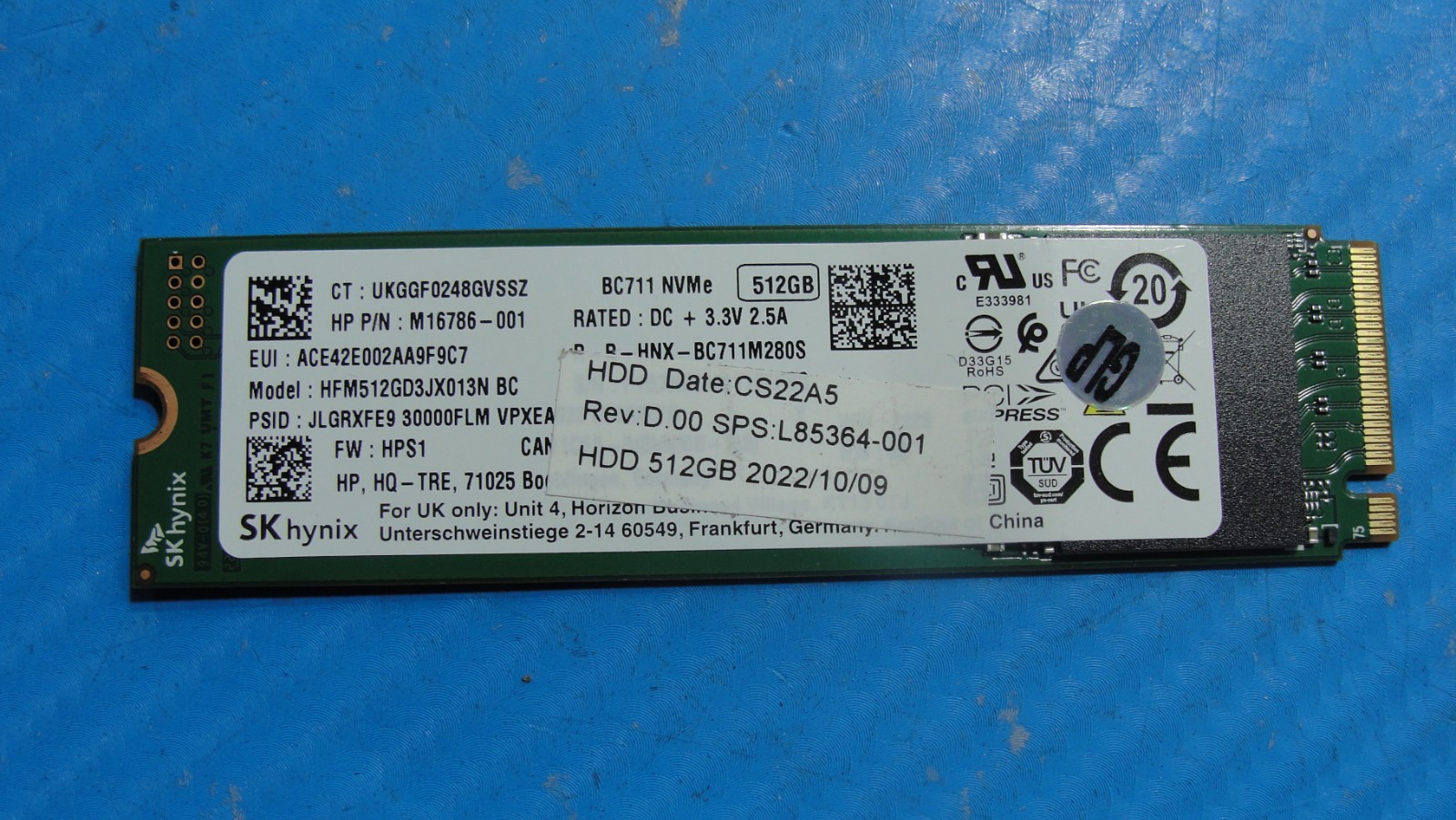 HP 840 G7 SK hynix 512GB NVMe M.2 SSD Solid State Drive HFM512GD3JX013N