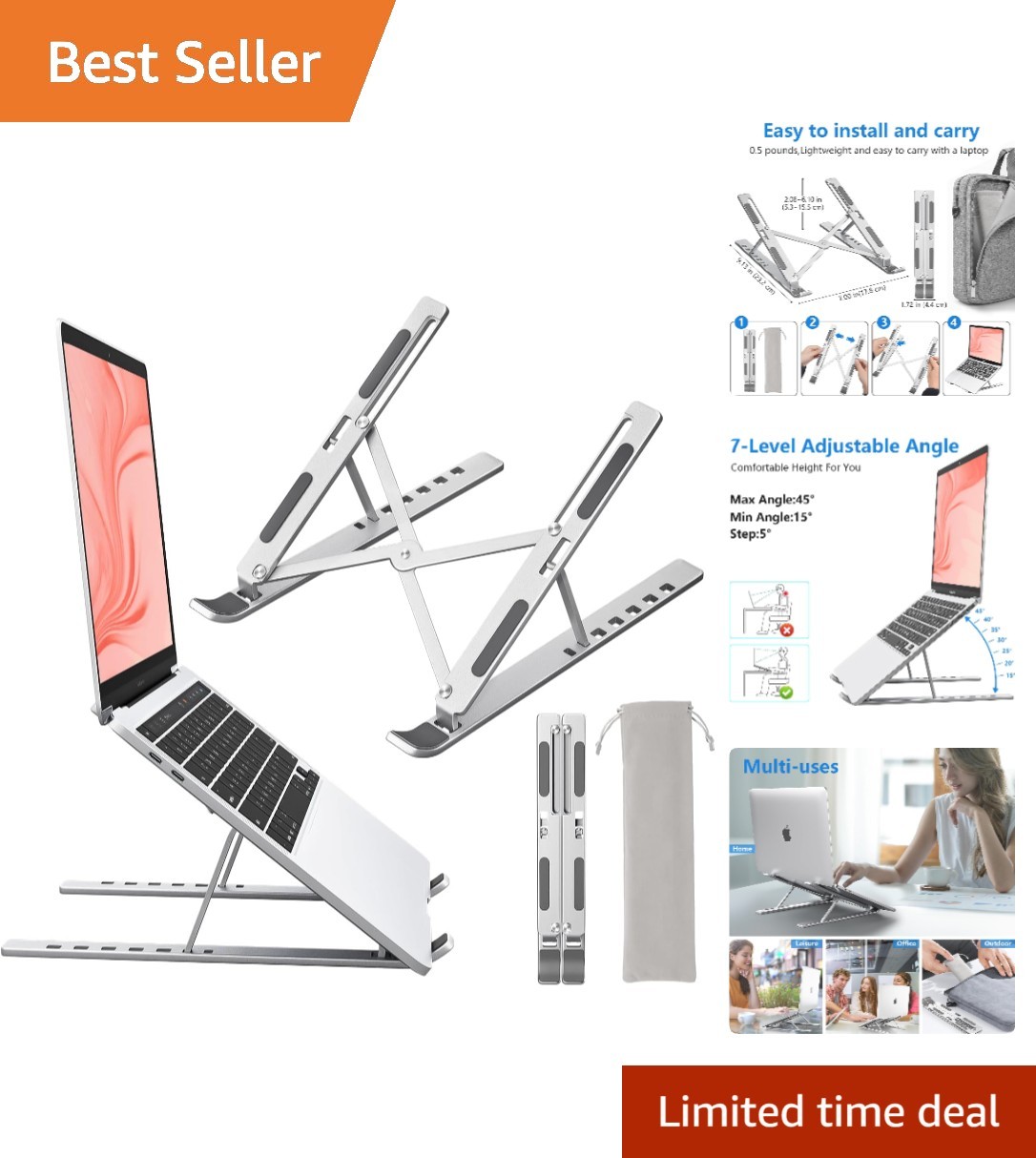 Ergonomic Adjustable Laptop Stand - Portable & Foldable for 10-15.6 Inch Laptops