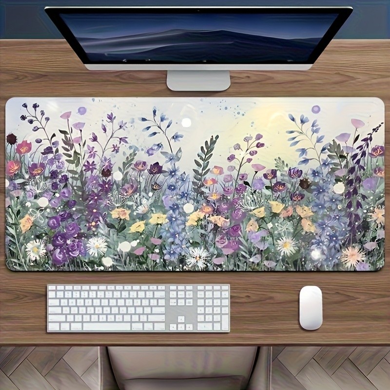 1pc 2D Flat, Large, Thickened, Non-Slip Gaming Mouse Pad with Bright Floral Pa