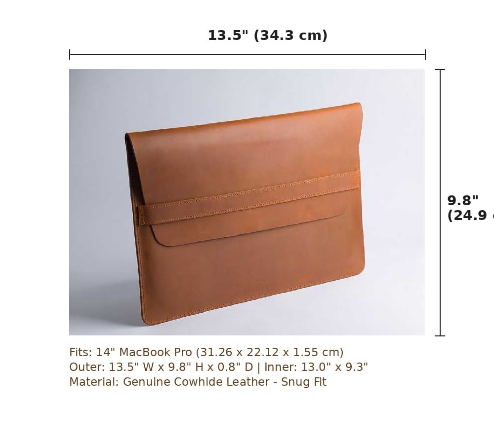 14" Brown Buffalo Leather Laptop Sleeve Case