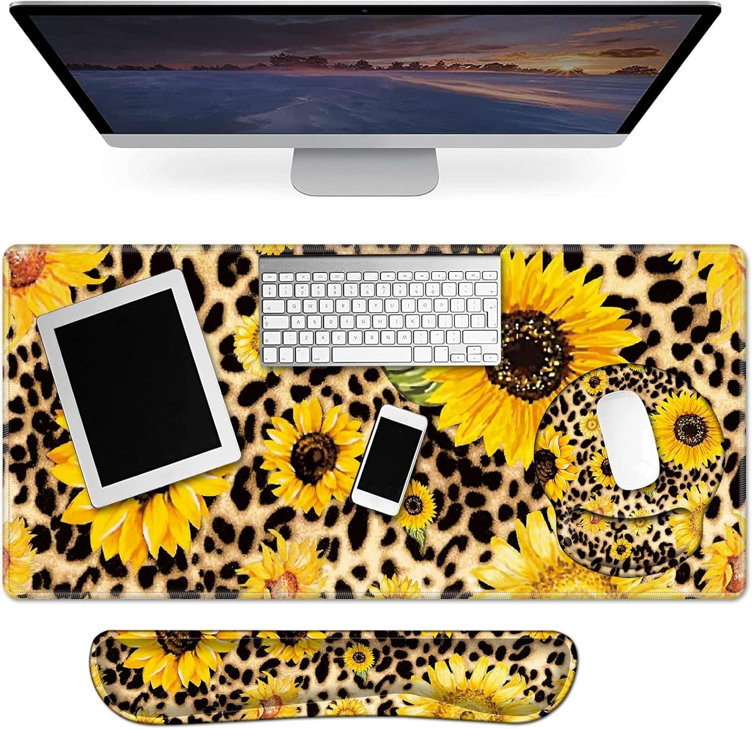 3 in 1 Full Desk Mouse Pad and Keyboard Wrist Rest Set, Extended Gaming Mouse...