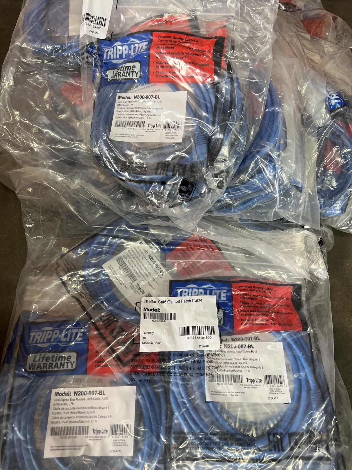 Lot of 50 Tripp Lite N200-007-BL 7ft Cat6 Gigabit Ethernet Patch Cable Blue