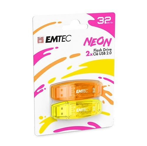 Emtec Dexxon C410 Neon 32GB USB 2.0 Stick Flash Drive 2/Pk Fluorescent Universal