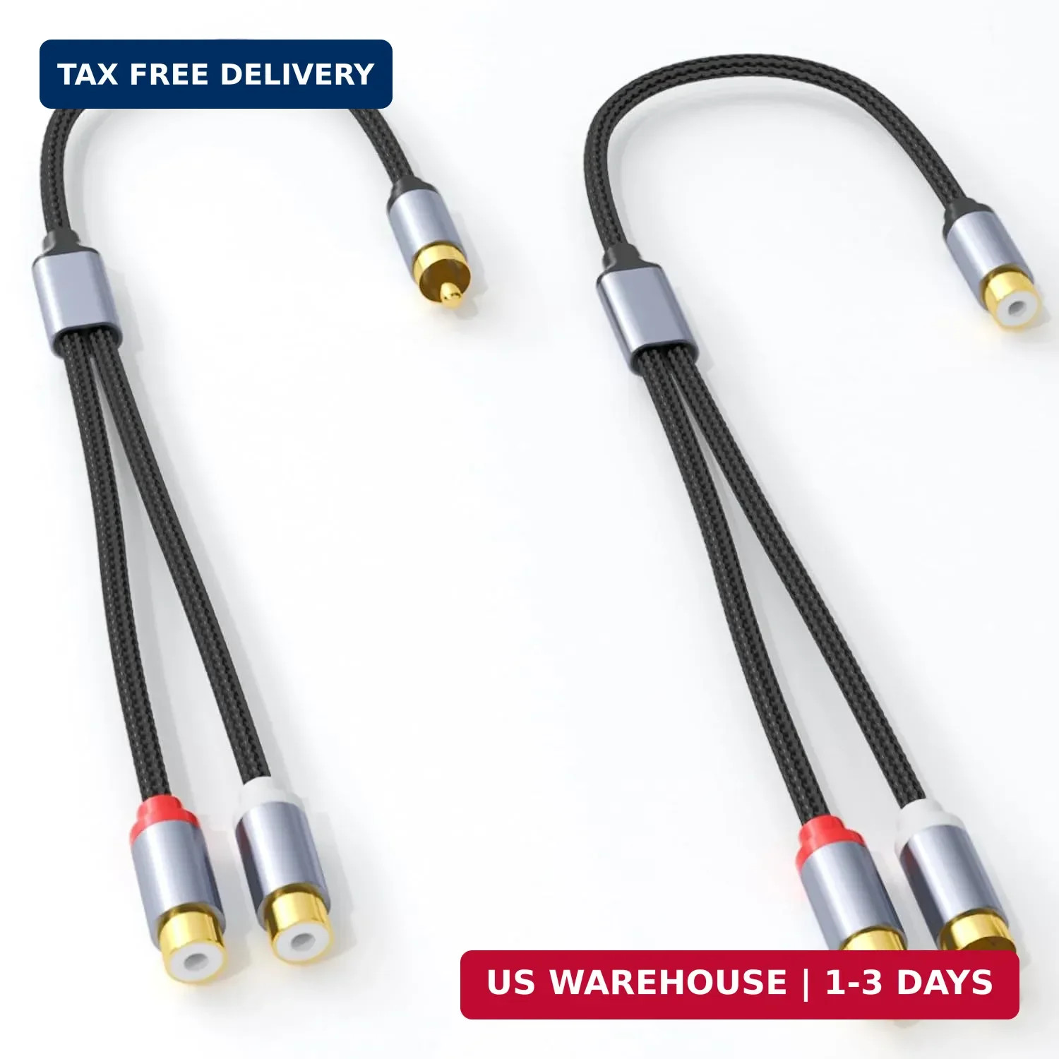 RCA Y Splitter Cable 2Pack: 1 Male to 2 Female & 1 Female to 2 Male Adapter