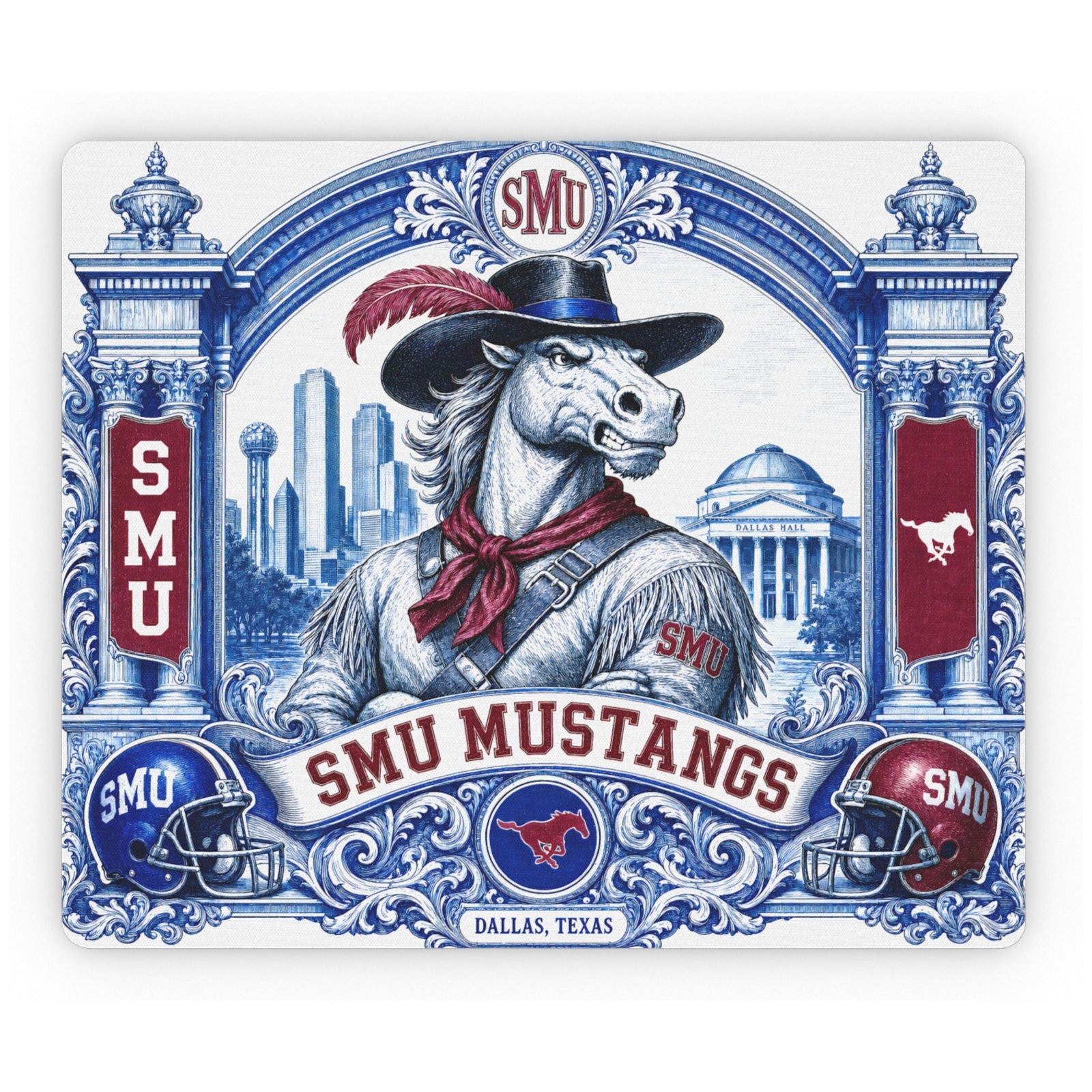 SMU Mustangs Mouse Pad Dallas Football Mascot Desk Mat Office Decor 9.5x8 In