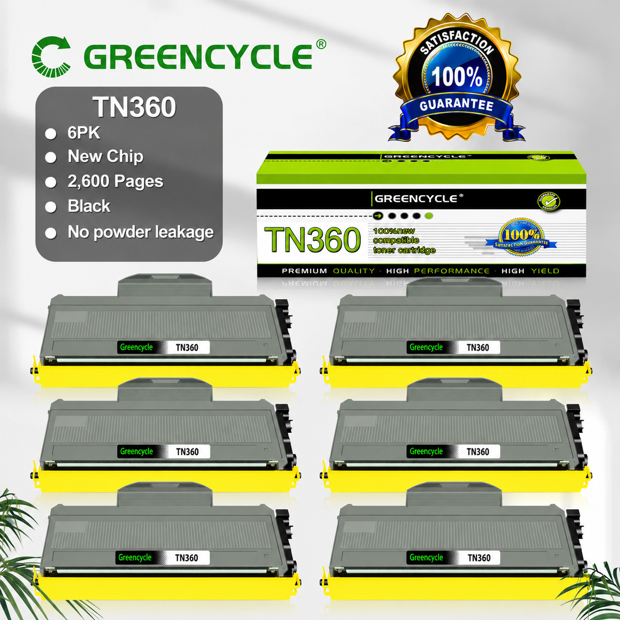 6PK TN360 Toner Cartridge Fit for Brother DCP-7030 DCP-7040 DCP-7045N High Yield