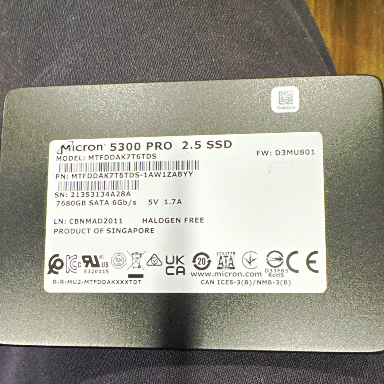 Micron 5300 PRO 7680GB 2.5in SATA III 6Gb/s Internal SSD MTFDDAK7T6TDS