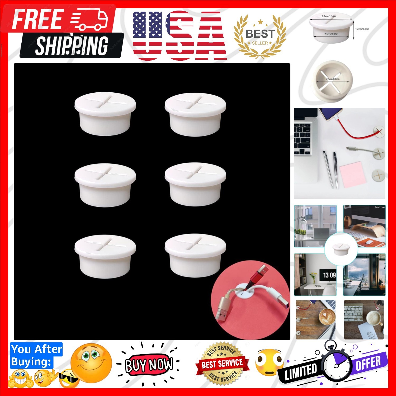 6 Pcs Cable Cord Grommet 1 Inch Flexible Wire Rubber Grommets Flexible Silico...