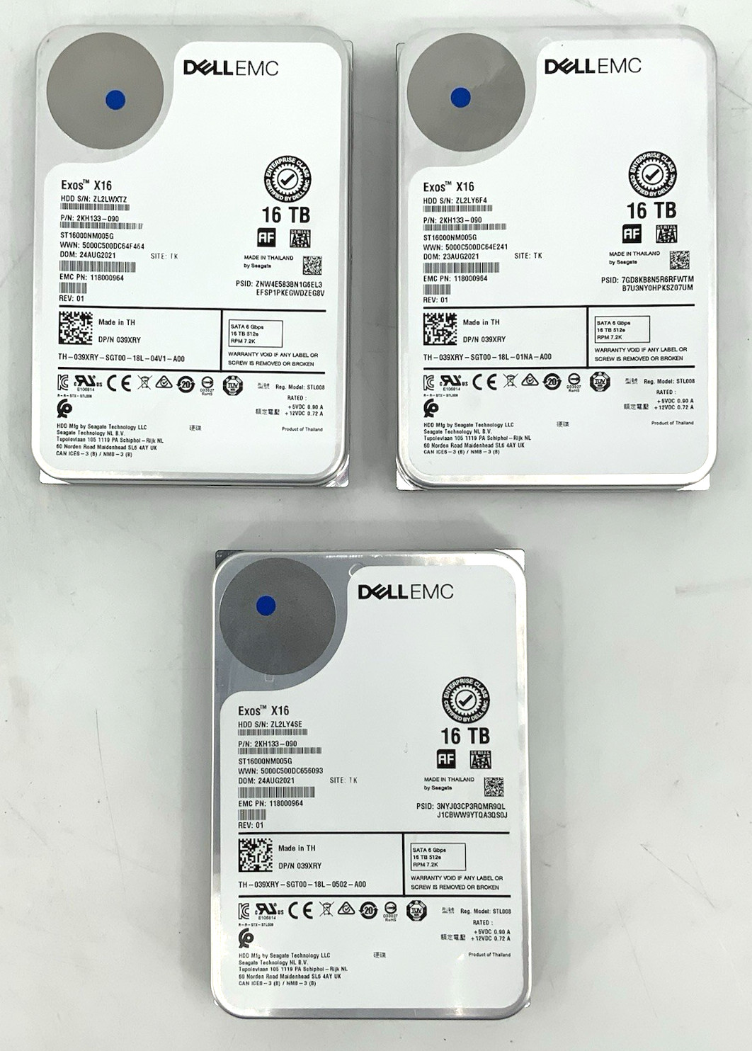 Lot of 3 Seagate Exos X16 | 16TB SATA 6Gb/s 7.2K RPM | ST16000NM005G, 2KH133-090