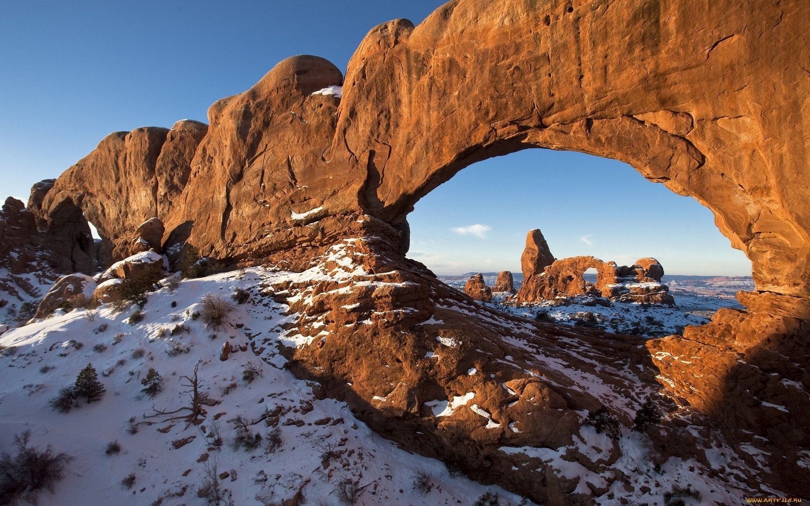 Landscape rock formation arch snow utah usa rocks Custom Gaming Mat Desk