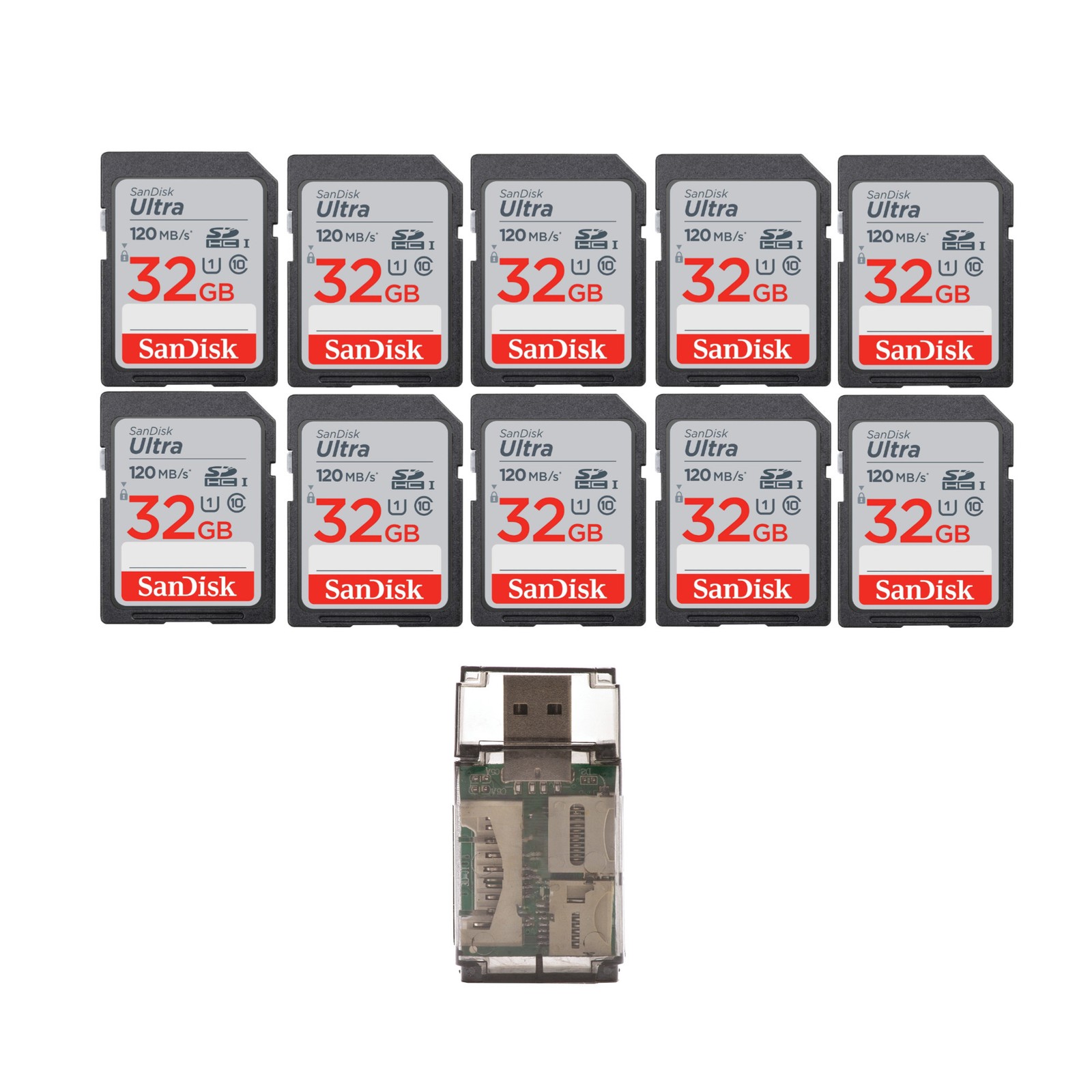 SanDisk 32GB Ultra SDHC UHS-I Memory Card (10-Pack) with USB Card Reader