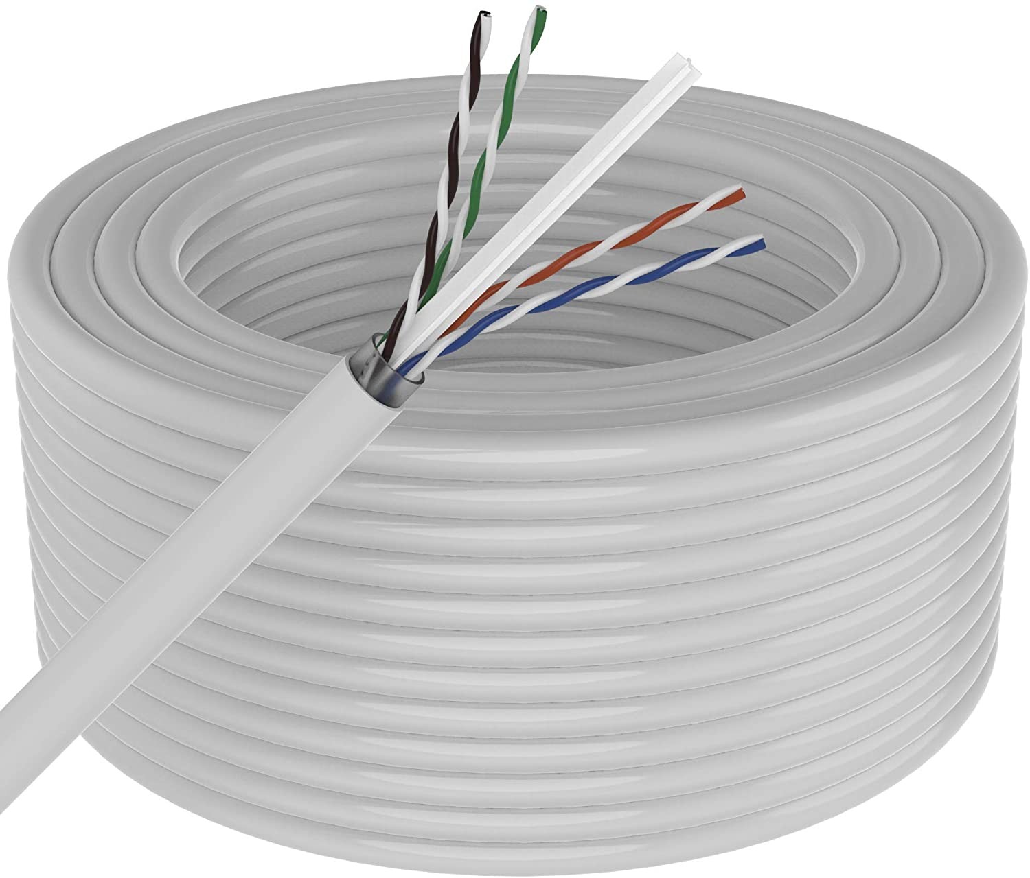 A-T 1000' Cat6 Ethernet White Bulk Network Cable 23AWG 600Mhz UL Bare Solid