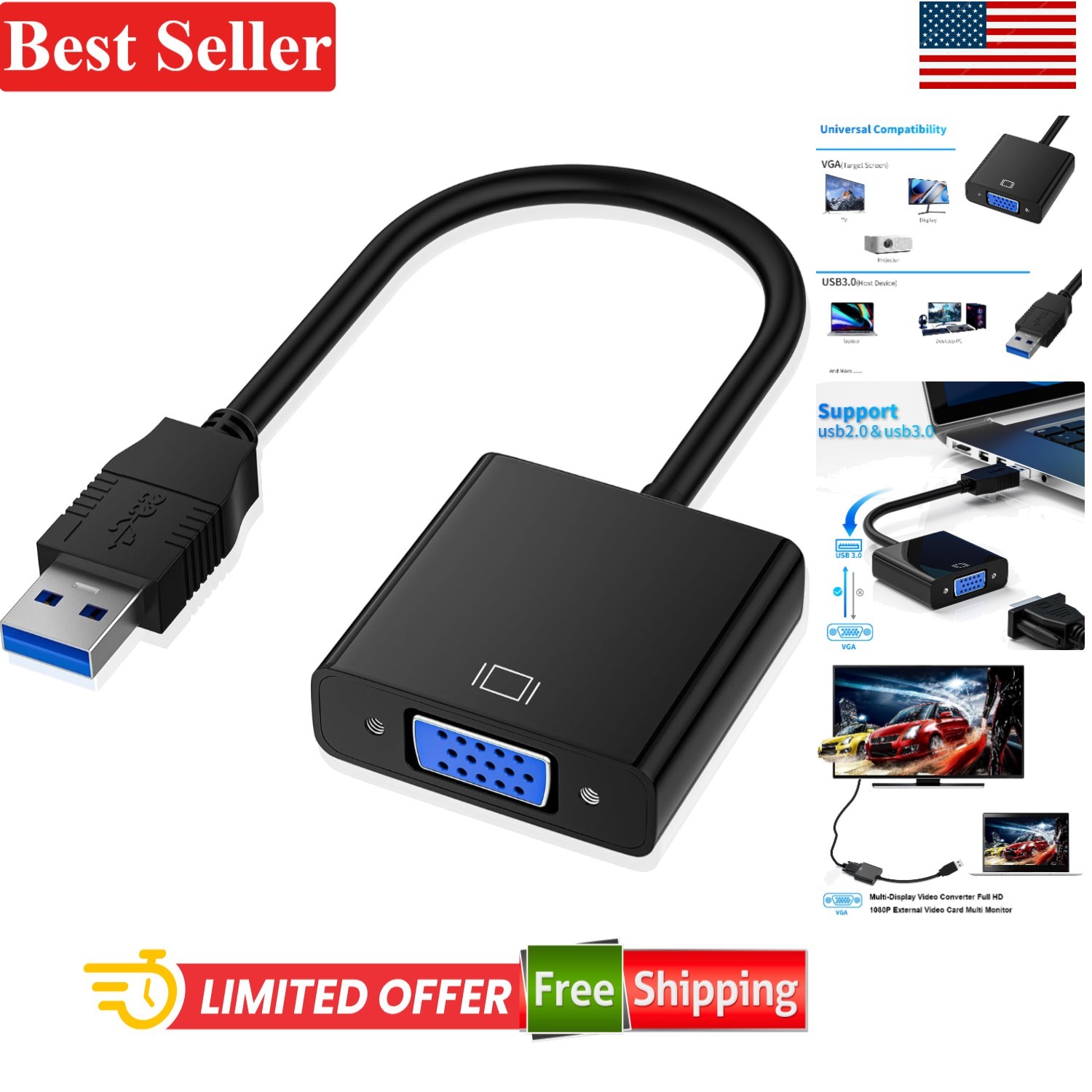 Versatile USB 3.0 to VGA Converter - Perfect for Conference Rooms & Classrooms