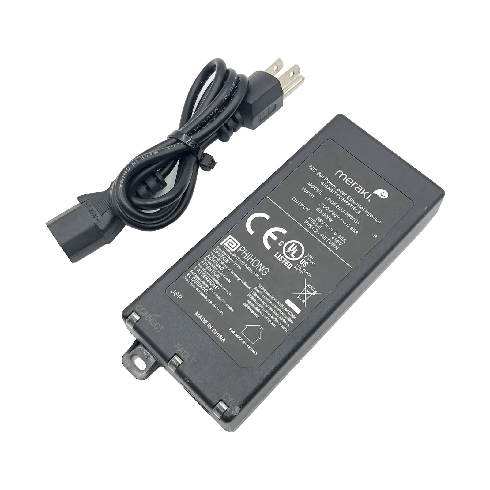 Original Phihong POE20U-560(G) Power Over Ethernet Injector 802.3af 56V 0.35A