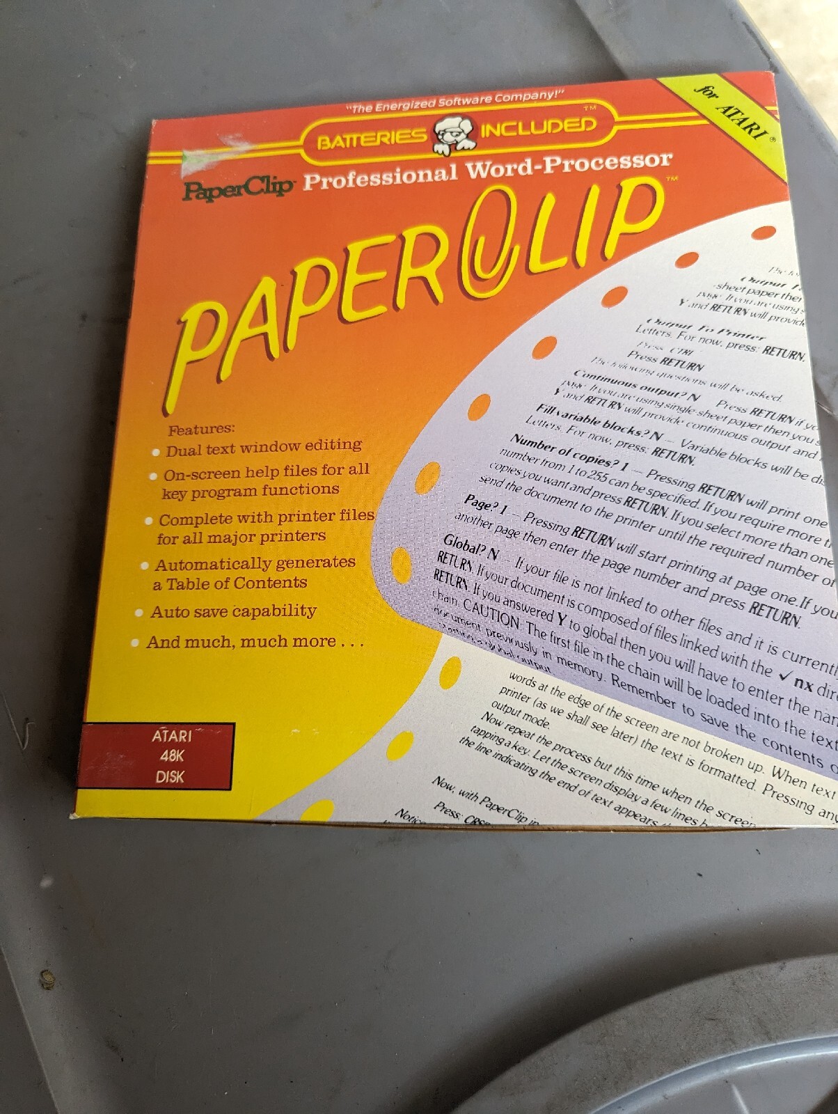Paperclip Professional Word-Processor for Atari 48K Disk Vintage 1986 011520AME
