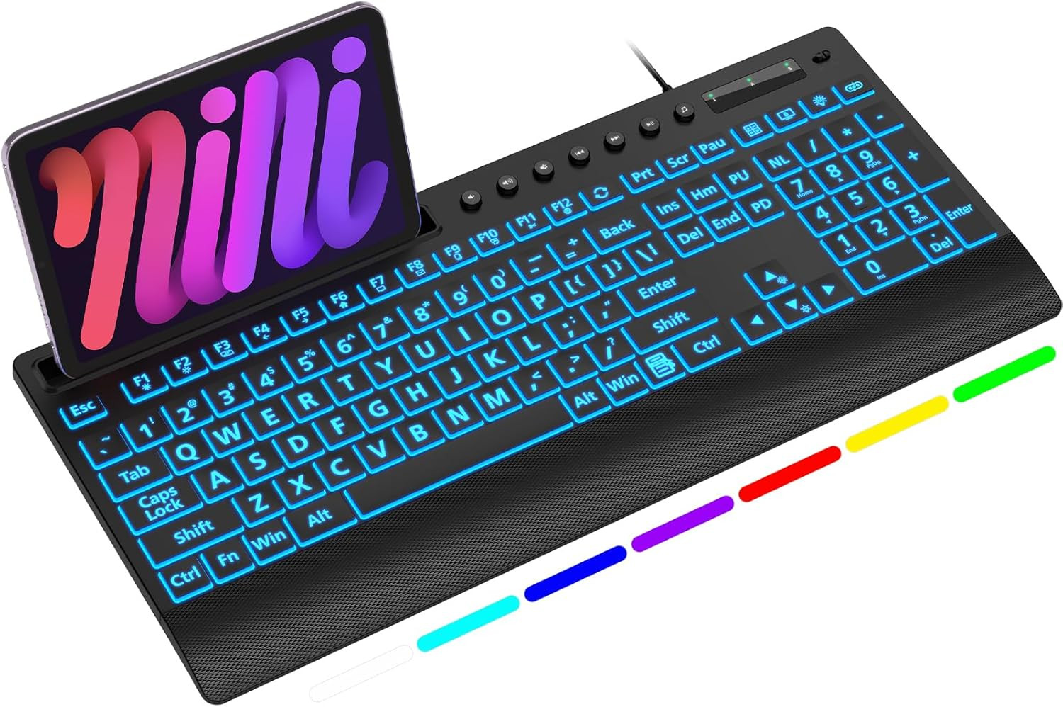 Wired Large Print Backlit Keyboard with Wrist Rest, K31PRO | 3X Larger Print Key