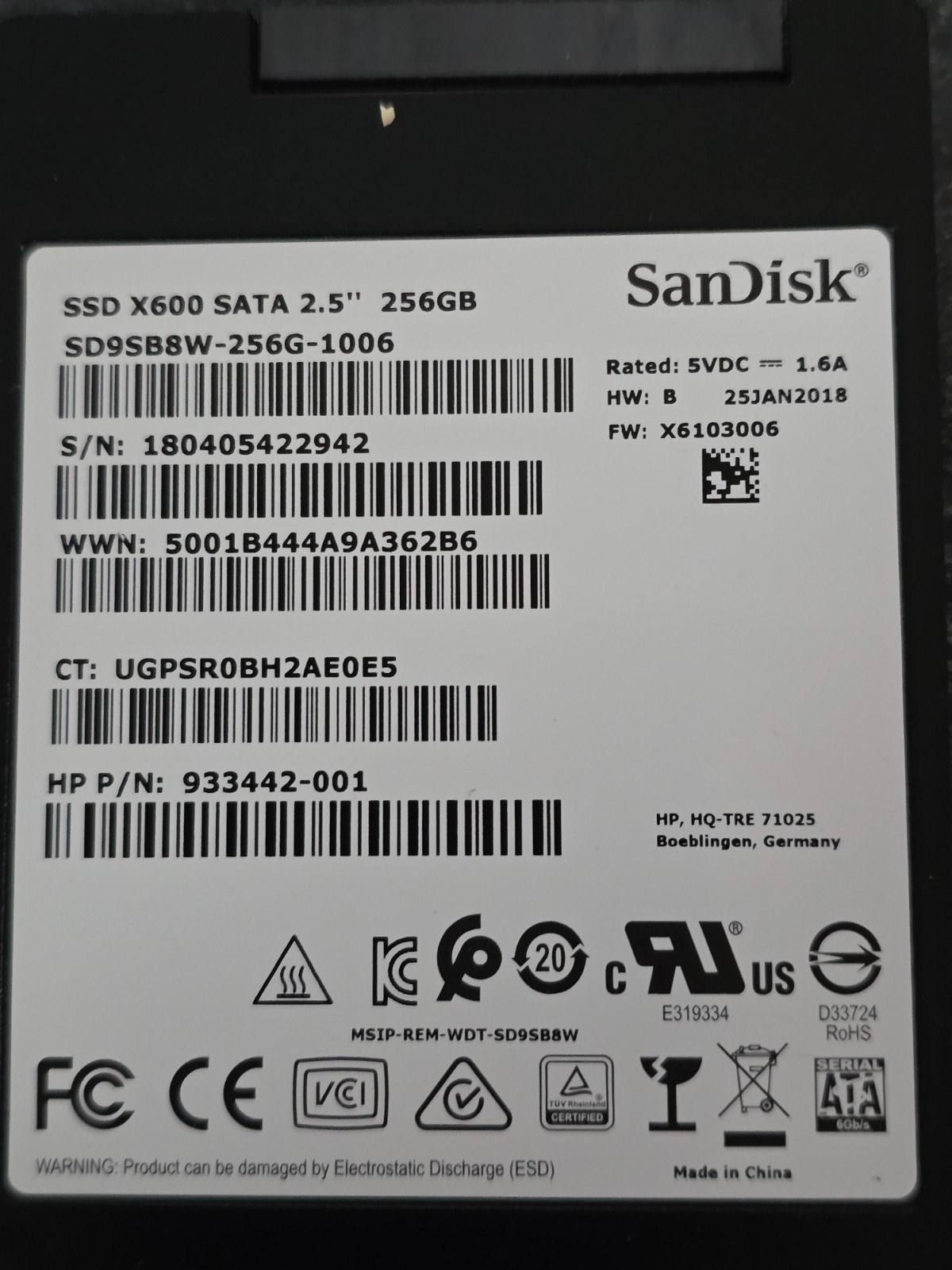 SanDisk X600 256GB, Internal, 2.5 inch (SD9SB8W256G1122) Solid State Drive 2942