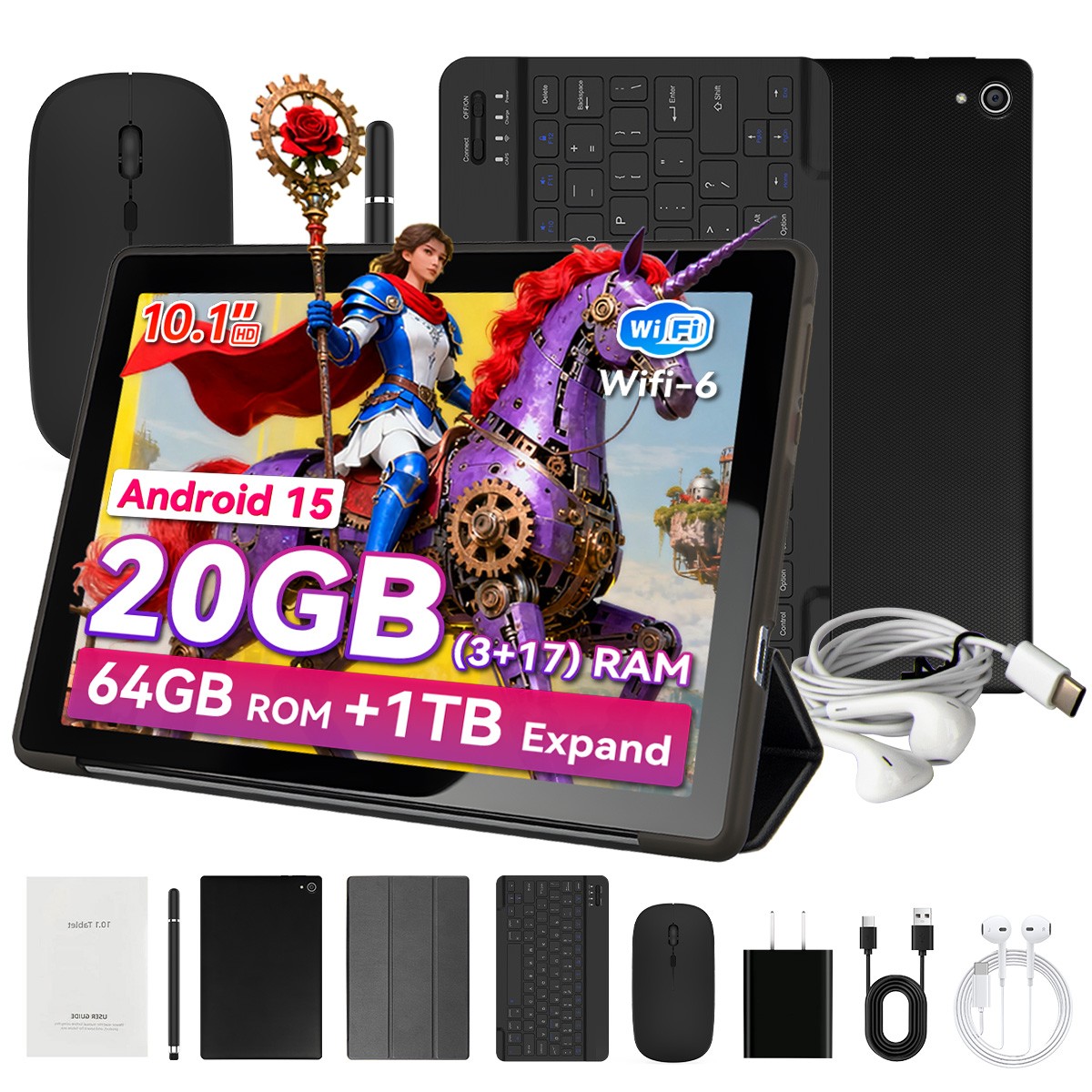 10.1 inch Android 15 Tablets HD Touchscreen Octa-Core 20GB+64GB Dual Camera US