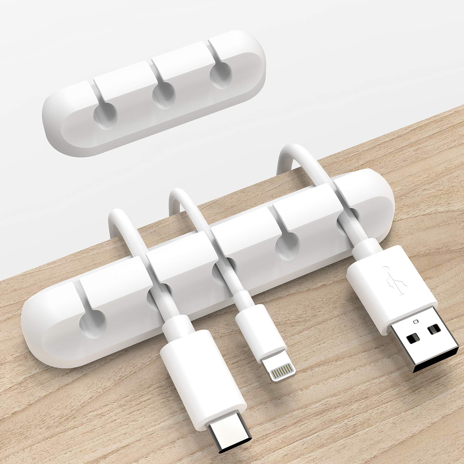 White Cable Organizer Clips - 2 Pack Self-Adhesive Desk Cord Management Solution