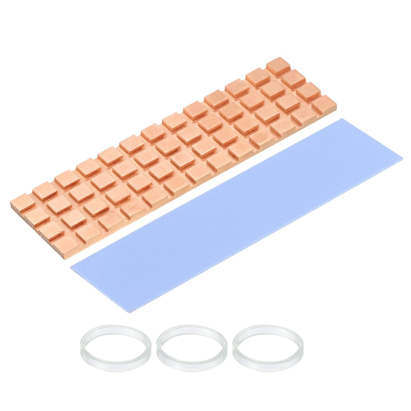 Copper Heatsink 70x20x2mm W Thermal Pad Rubber Ring for M.2 SSD Memory 1 Set