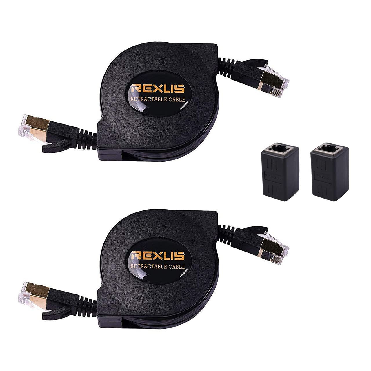 2-Pack Retractable Cat 7 Flat Ethernet Network Cable 4.9 FT with 2 RJ45