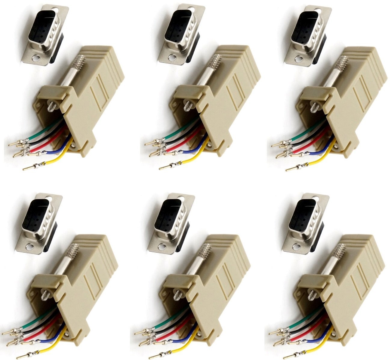 6 Pack DB9 Male to RJ12/RJ11 Female Modular 6P6C Adapter Converter Telephone